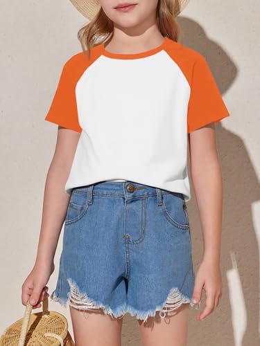 Image of Imily Bela Kids Girls T Shirts Casual Raglan Short Sleeve Crewneck Color Block Summer Tees 5-14 Years