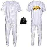 Warriors Furies Pinstriped Baseball Jersey Pants and Hat Complete Set Halloween Costume Cosplay (Large)