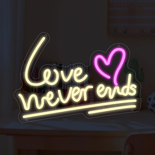 Image of Love Never Ends Neon Sign for Wall Decor, Dimmable Love Led Lights Signs Letters Signs for Wedding, Neon Light Room Decor for Party Birthday Gift Christmas Gift