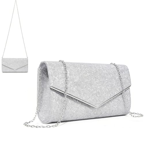 Clutch Silber Abendtasche Damen Tasche Silber Tasche Damen - Shiny Fabric Reinforced Chain Large Space Card Storage Suitable for Banquets and Weddings A Great Gift for Female Friends