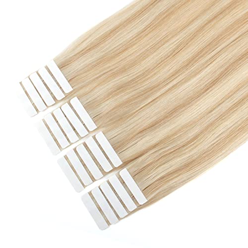 Image of Sixstarhair Highlighted Tape In Human Hair Extensions Seamless Skin Weft Hair Extensions with Dirty Blonde and Platinum Blonde Hair Extensions Double Sided Tapes P18-613# 20inch