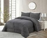 Edredón Borrego Invierno 230x250 cm – Nórdico Efecto Borreguito Extra Suave y Cálido – Edredón Invierno para Cama 135/150 cm – Incluye 2 Fundas de Almohada (Gris Oscuro, Cama 150)