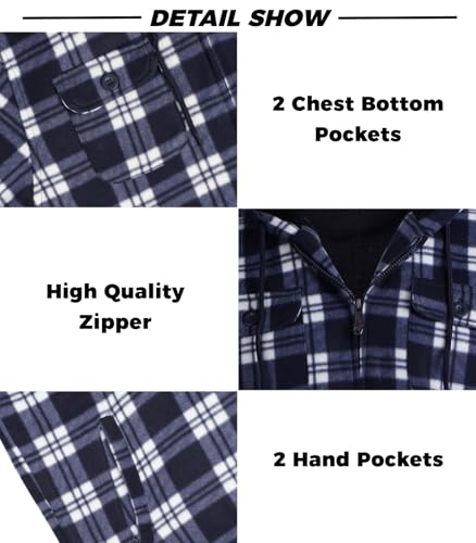 Image of LeeHanTon Mens Flannel Jackets Sherpa Lined Fleece Zip Up Winter Warm Workout Plaid Sweatshirt with Hood