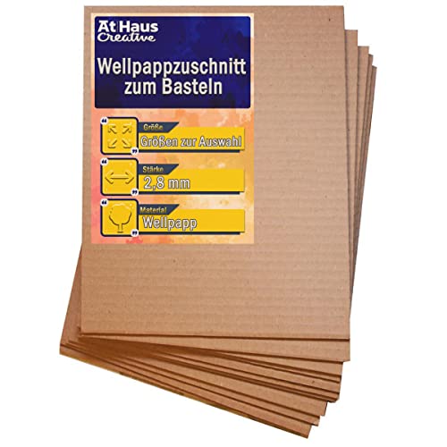 AtHaus Wellpappzuschnitt zum Basteln - A2 59,5 x 42 cm - 2,8mm Dick - (5 Stück) Kraftkarton, Wellpappe, für den Versand, Verpackung, Kunst und Basteln Cover