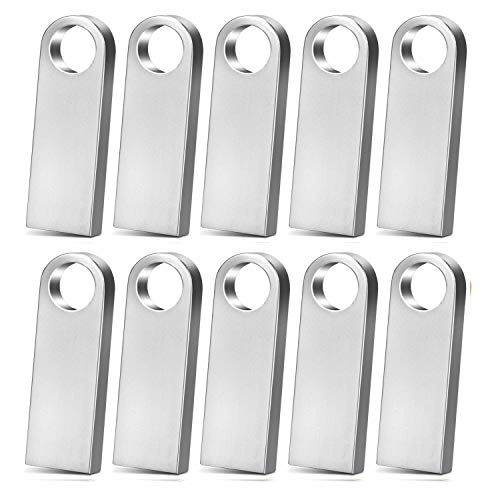 TPSON 16GB Memorias USB 10 Piezas Mini USB Stick Metal Pendrive 16GB Memoria Flash con Colgante Almacenamiento de Datos Externo, Plata