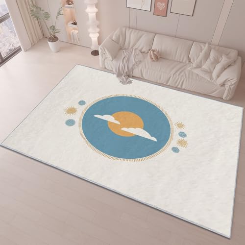 Franela Alfombra Simple Dibujo Animado Sol Decoración, Crema Alfombra Ideal para Sala de Estar Dormitorio y Sala de Juegos, 140 x 200 cm Suave y Cómodo Antideslizante Lavable