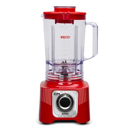 Liquidificador Arno Powermax 1400W LN63, Vermelho, com 6 Lâminas Powelix Pro, 3,1L de Capacidade, 15 Velocidades e Design Moderno, 220V
