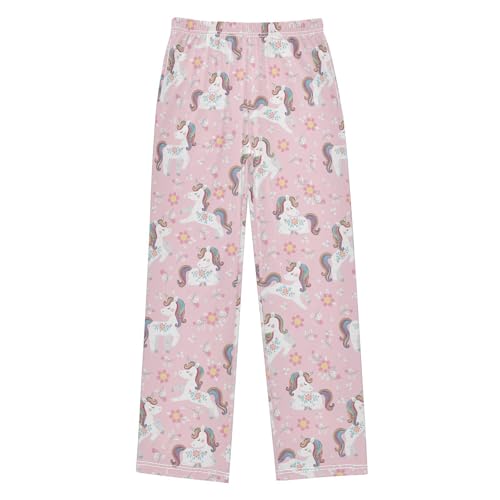 Boys' Pants White Unicorn Rainbow Mane Tail Long Bottoms Jogger Pants Elastic Waist Trousers with Pockets S-XL