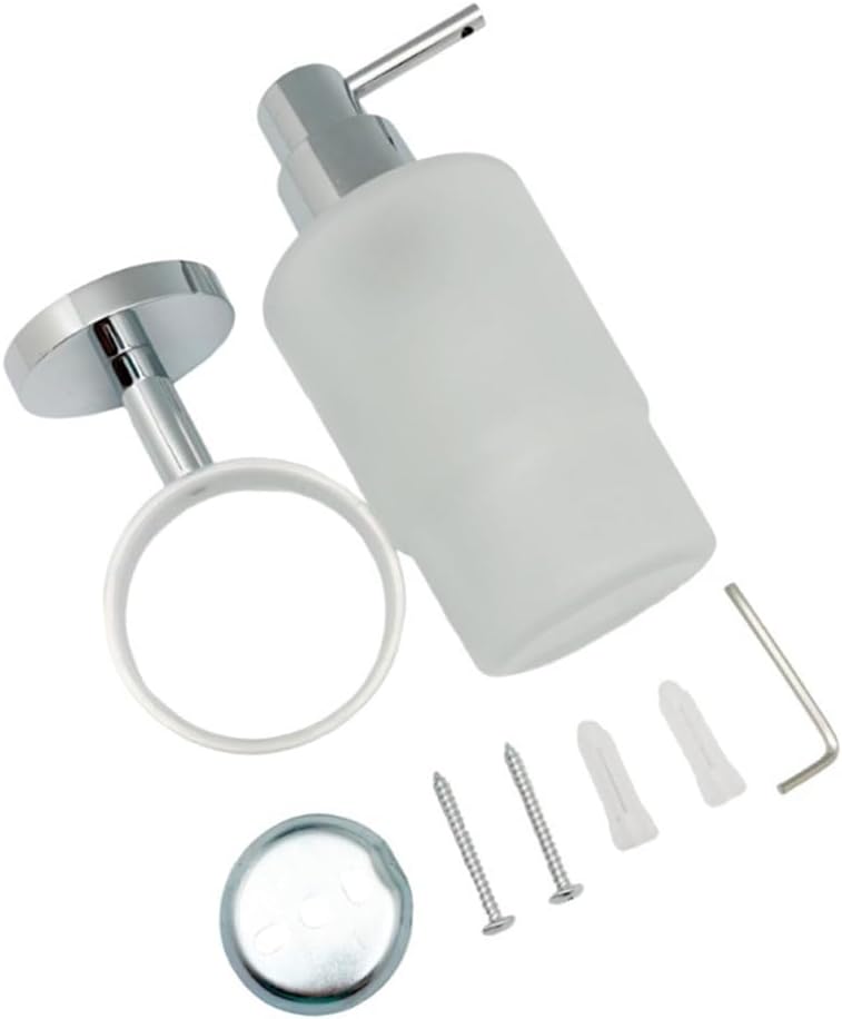 Soap Dispenser, Zinc Alloy + Frosted Glass Soap Dispenser Set with Pump,Wall Mounted Bath Accessories for Bathroom and Kitchen,Chrome