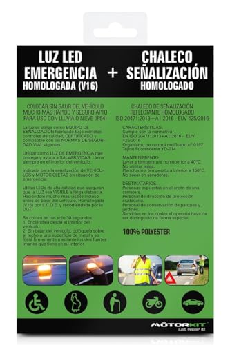 Miniatura 9 de Motorkit Luz Led Magnética Homologada V16 Y Chaleco Reflectante Homologado, Recomendado Por La Dgt