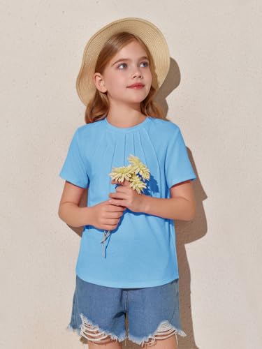 Image of Haloumoning Girls Pleated T Shirts Kids Summer Short Sleeve Fashion Tops Tees 5-14 Years