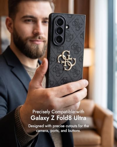 Image of CG MOBILE Guess [Official Licensed], Protective Case Designed for Galaxy Z Fold 8 Ultra | 4G PU Case with Big 4G & Classic Metal Logo - Black