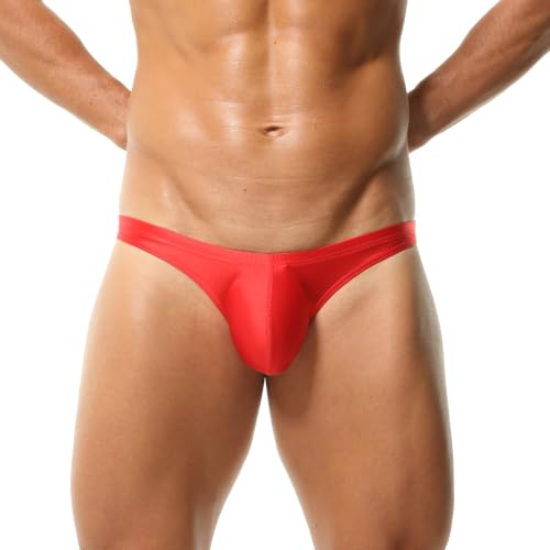 Men Solid Fashion Ultra-Thin Breathable Briefs Sexy Red Underwear Panties S