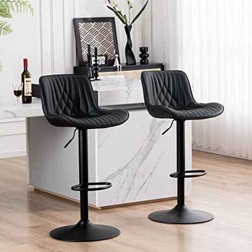 Youtaste Modern Bar Stools Set Of 2 Adjustable Black Barstools Luxury Upholstered Bar Chairs Faux Leather Counter Height Bar Stool Swivel Barstool With Back For Home Kitchen Island #TOP28