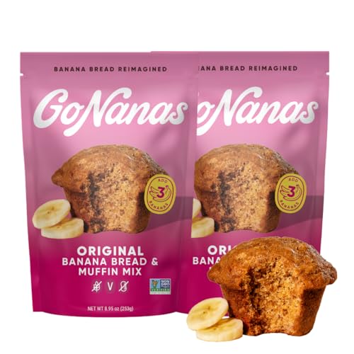 GoNanas Original Oat Flour Banana Bread Mix, Suitable for Plant Based Vegan Diets, Gluten Free Dairy Free Snacks, Healthy Snacks For Adults, Muffin Mix, Nut Free, Cupcakes Dessert, NON-GMO, 2pk