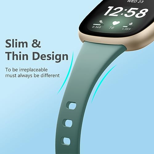 Image of Getino Compatible with Fitbit Versa 3 Bands Fitbit Sense Bands Women Men, Durable Soft Silicone Wristbands Strap Sport Slim Band for Versa 3 and Sense, Small Black / Plum / Bluegray / Pinegreen
