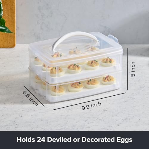Snapware (2-Layer, 24 Eggs) Plastic Detachable Deviled Egg Carrier Storage Container With Lid and Handle, Freezer Dishwasher Microwave Safe - Image 3