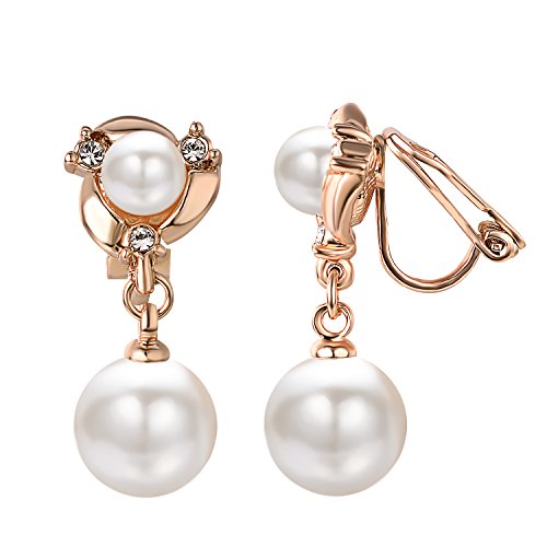 Vissen Boucle d'oreille Pendante Clips Femme Perles de culture blanche Plaqué or Zircone cubique Bijoux ideal Cadeau
