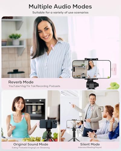 Image of Wireless Lavalier Microphone for iPhone iPad and Android Phone, 2 Pack Lapel Mic Plug and Play Wireless Mic Noise Reduction Microphone for Video Recording Interview Podcast Vlog YouTube Tiktok (Pink)