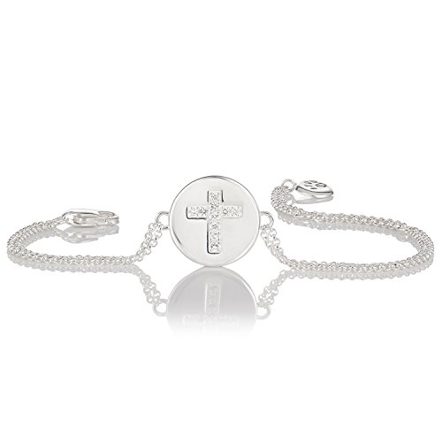 Molly Brown London Bracelet personnalisé en argent sterling avec topaze blanche pour fille Motif ange de la mine
