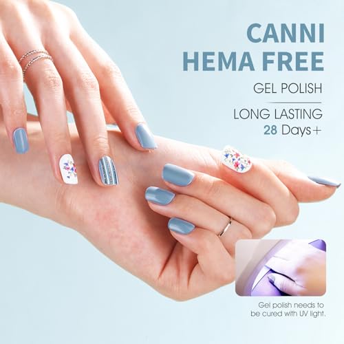 Image of CANNI Light Blue Gel Nail Polish, 1Pcs Pastel Baby Blue Gel Polish Color High Gloss Soak Off U V Manicure Salon DIY