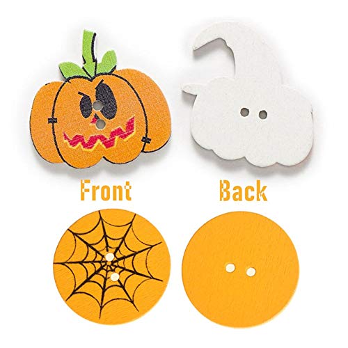 Mscftfb 100 Pieces Halloween Wood Buttons Pumpkin Witch Spider Bat Owl Shaped Wooden Buttons 2 Holes Buttons For Sewing Knitting Scrapbooking Diy Halloween Decorative Embellishments #TOP3
