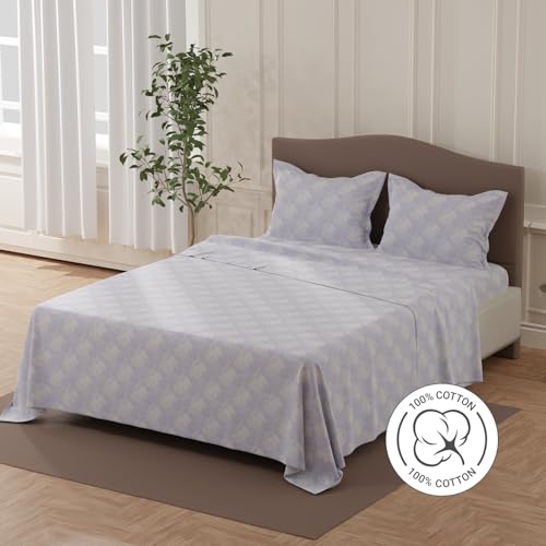 Image of Layers 100% Cotton Bedsheet for Double Size Bed | Lumina Floret Collection | 144 TC Soft & Breathable | Floral Print with 2 Pillow Covers | Wrinkle Free & Colorfast | 3 Piece Bedding Set - Purple