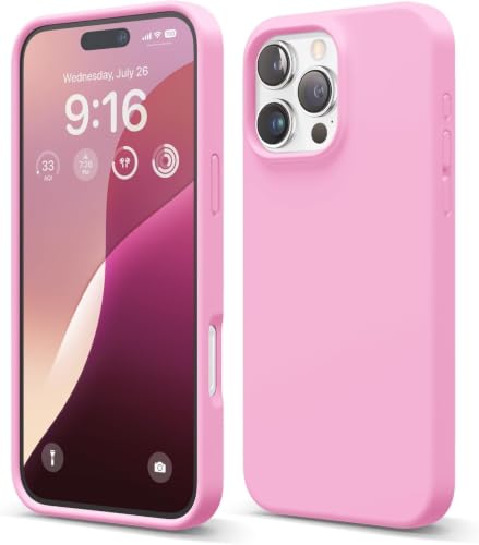 Liquid Silicone Case for iPhone 16 Pro Full-Body Protective Phone Case Anti-Scratch Shockproof Cover with Microfiber Lining (Pink)