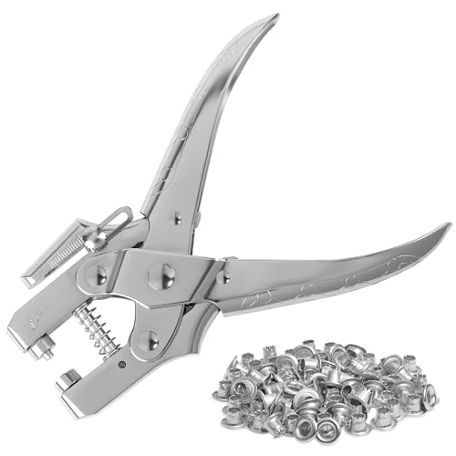 Kurtzy Set de Alicates Perforadores para Ojales - con 100 Ojetes Metalicos de 7,2 mm - Remachadora de 16 cm para Tela Lonas Toldos Cuero Textil Zapatos Bolsos y Manualidades