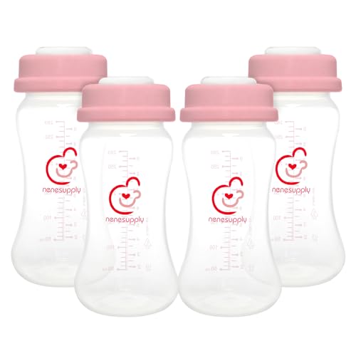 Image of NENESUPPLY Breastmilk Storage Bottles Collection for Spectra S1 S2 Motif Luna Breast Pumps 4 pc 9oz 280ml with Collar and Sealing Disc. Replace Spectra Bottles for Pumping Wide-Mouth