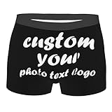 Qxatwvic Custom Men's Novelty Boxer Briefs Add Your Text Picture Name Logo Custom Boxer Briefs Customize Underwear For Men Personalized Underwear For Men Large Black