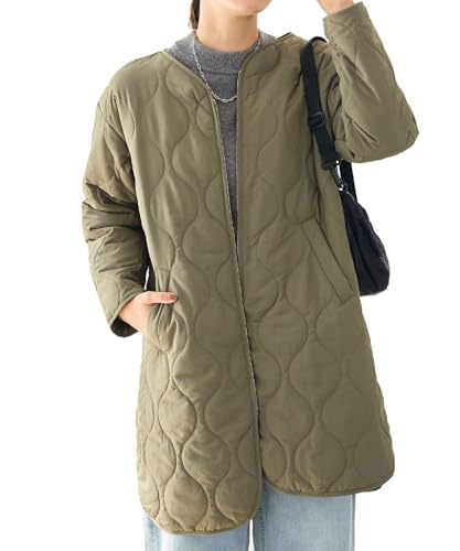 ノーカラー キルティングコート