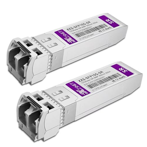 XZSNET 10GBASE-SR SFP+ Transceiver 10G SFP+ zu LC Multimode Fiber Modul für Cisco SFP-10G-SR Ubiquiti UniFi UF-MM-10G Mikrotik S+85DLC03D Meraki Netgear D-Link und mehr 850nm 300m 2 Stück