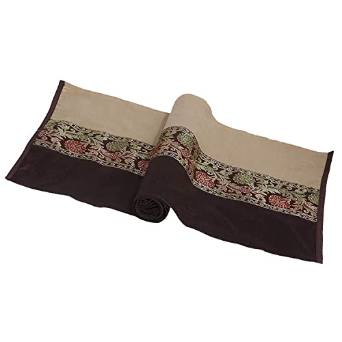Image of E-EZRA Banarsi Brocade Jacquard & Satin Silk Center Table Runner Coffee Brown Long Ethnic Table Home Decor Floral Traditional Dining Table Cloth Runner Up | 72 By 14 Inches