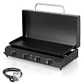 ADREAK 4 Burner BBQ Gas Griddle with Hood, 30 Inch Stainless Steel Portable Detachable Propane Griddle, 60,000 BTU Flat Top Grill with Lid for Camping, Black
