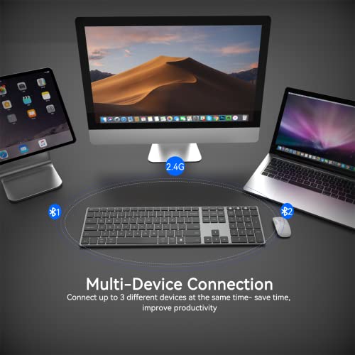Wireless Bluetooth Keyboard Full Size, Quiet Slim Multi-Device Usb Rechargeable Cordless Qwerty Keyboard With Number Pad, Low Profile Silent Flat Noiseless Universal Keyboard For Computer/Mac/Imac/Ios #TOP1