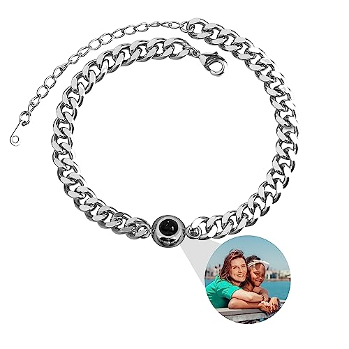 Pulsera con foto personalizada para hombre, Pulsera con foto personalizada Cadena cubana con fotos dentro Pulsera con foto personalizada para pareja