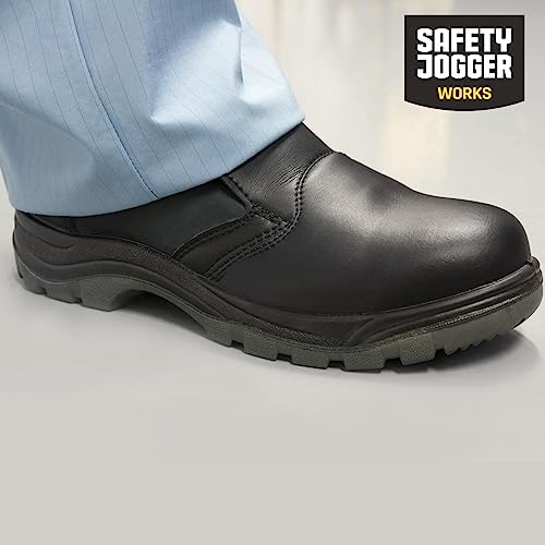 SAFETY JOGGER S3 Sicherheitsschuhe Herren mit Stahlkappe – X0600 - Rutschfester Arbeitsschuh für Damen, hochwertiger Leder Sicherheitsclog mit Stahlzwischensohle, Wasserdichtes, Schwarz, EU 44