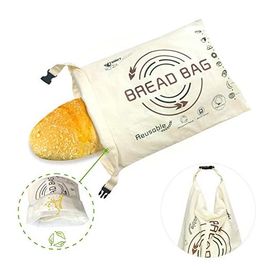 Tribe Glare Bread Bags for Homemade Bread, Organic Cotton Reusable Bread Bag with Fresh-keeping Linen, Baggette Boule Bag for Bakery Supplies and Food Storage, Khaki