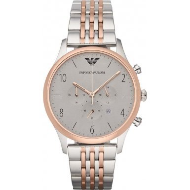 G|IA}[j Emporio Armani AR1864 Men's Y jp Beta Steel and Rose Gold Chronograph Watch v rv [sAi]