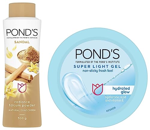 Image of POND'S Sandal Radiance Talcum Powder, Natural Sunscreen, 300 g & POND'S Super Light Gel Oil Free Face Moisturizer 50 ml