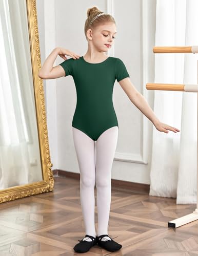 Image of Zaclotre Girls Gymnastics Leotards Crisscross Back Ballet Dance Outfits | Team Basic Leotard,Classic Short Sleeve,Hollow Back,High Stretch,Perfect Fit,Soft Cotton,Breathable,Ballerina Costume