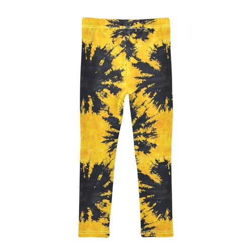 Yellow Black Tie Dye Girls Leggings Soft Stretch Workout Yoga Dance Pants for Kids Casual Tights2