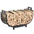 GAVISCITY 30 Inch Firewood Rack Outdoor Indoor with Handle, Stable Metal Wood Rack Heavy Duty Log Holder for Fireplace Patio Deck, Waterproof Rustproof Firewood Storage Organizer Tool, Black