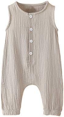 Arleysh Newborn Baby Boys Girls Romper Jumpsuit Cotton Linen Sleeveless Ruffled Bodysuit Infant Summer Clothes Outfits (Grey, 18-24 Months)