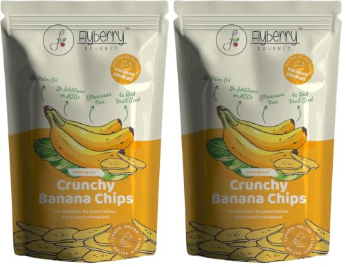 Image of Flyberry Gourmet Vacuum Cooked Banana Chips 250 g - No Palm Oil, Less than 6% Rice Bran Oil, Healthy Snacking with High Nutrient Content, No Added Preservatives (Pack of 2)