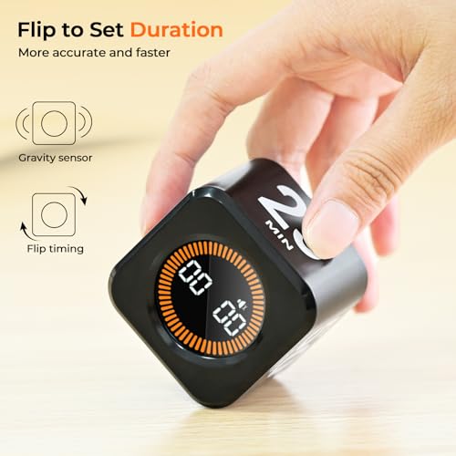 Image of EooCoo Rotating Pomodoro Timer Visual 5 /25 /10 /50 Min Presets, ADHD Tool Cube Countdown Stopwatch, High /Low Volume /Mute Modes, Desk Productivity Flip Timer for Study, Work, Kitchen