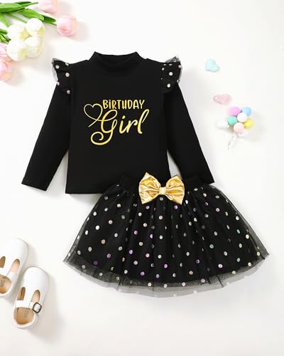 Mioglrie Little Girl Dress Birthday Dress for Girls Ruffle Long Sleeve Princess Shirt Tutu Tulle Skirts Clothes Outfits 2T-8T3