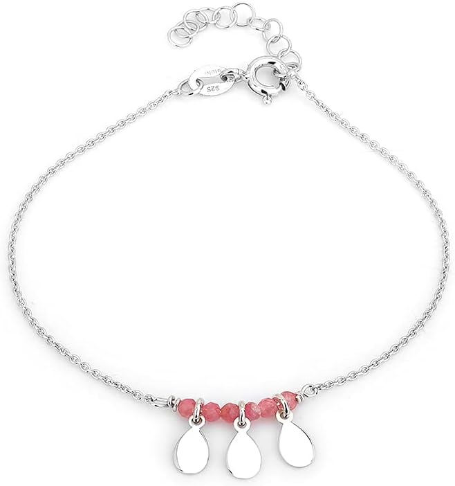 Amazon Brand Hikaro Sterling Silver Jewelry Petals & Natural Turmalin Stone Bracelet with Rhodium Plating for Women and Girls