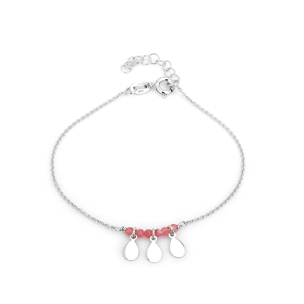 Amazon Brand Hikaro Sterling Silver Jewelry Petals & Natural Turmalin Stone Bracelet with Rhodium Plating for Women and Girls